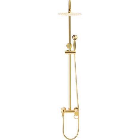 Ensemble de robinetterie de douche doré, ensemble de douche avec douchette à main et mitigeur, hauteur réglable, avec flexible de 1,5 m (1/5)