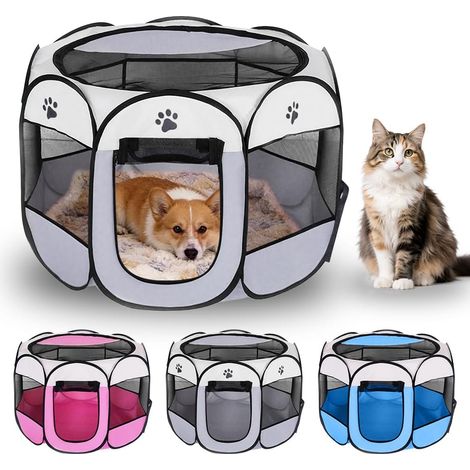 Parc pliable portable pour chiot - Pour appartement - En tissu Oxford imperméable et résistant aux rayures - Pour chiens et chats - 74 x 74 x 43 cm - Gris (1/5)
