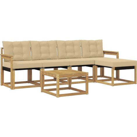 Set di divani da esterno con cuscino 6 pcs Bianco e Beige vidaXL