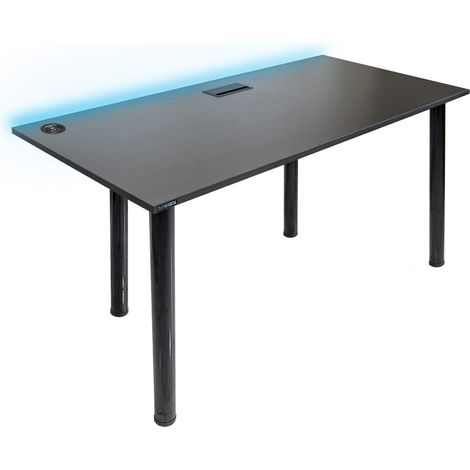Bureau gamer noir 132 x 65 cm – Bureau de jeu avec LED 16 couleurs – 3 ports USB 2.0 – Pieds réglables en hauteur – Syberdesk (1/5)