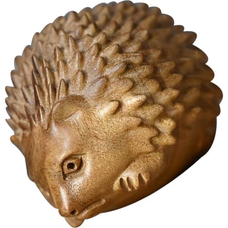 Statuette Hérisson en Bois de Fil D’Or Sculpté la Main, Décoration Intérieure Rustique pour Bureau et Maison, Statue Ornementale Artisanale, Sculpture Décorative Unique, Présent (1/5)