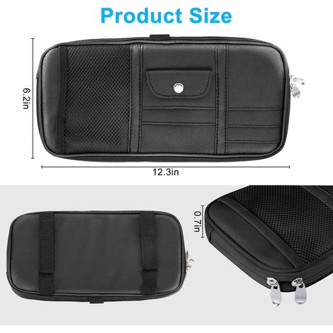 Organisateur de pare-soleil de voiture, compartiment de rangement en cuir pour l'intérieur de la voiture, porte-lunettes de soleil de voiture, poche pour carte, certificat d'immatriculation (1/2)