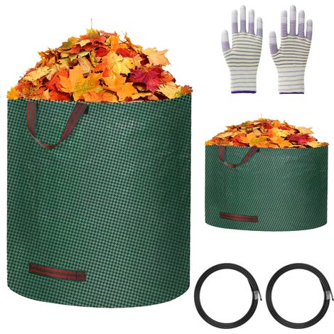 2 x Green Waste Garden Bag with 1 Pair Gloves, 120 L 50 L Garden Vegetable Bag, with Handles, Foldable and Reusable, Big Bag Gardening (1/5)