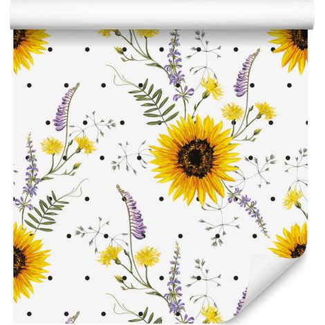 Papier peint tournesols et fleurs des champs pour salon et chambre 50x1000 cm (1/5)