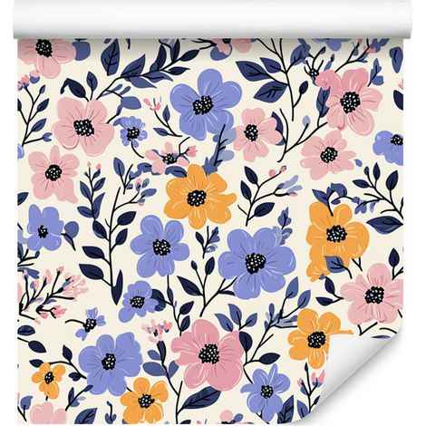 Papier peint fleuri bleu et gris clair pour salon et chambre 50x1000 cm (1/5)