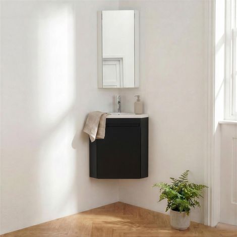 Eck-Handwaschplatz-Set hängend, Becken, Armatur und Spiegelschrank LISA (1/5)