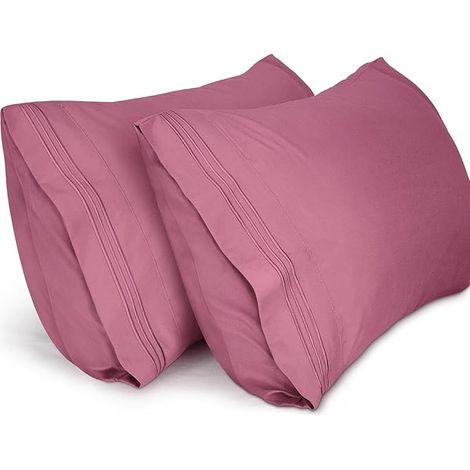 Lot de 2 taies d'oreiller, taies d'oreiller douces de haute qualité, lavables en machine, infroissables, respirantes (rose, 50 cm x 66 cm) (1/5)