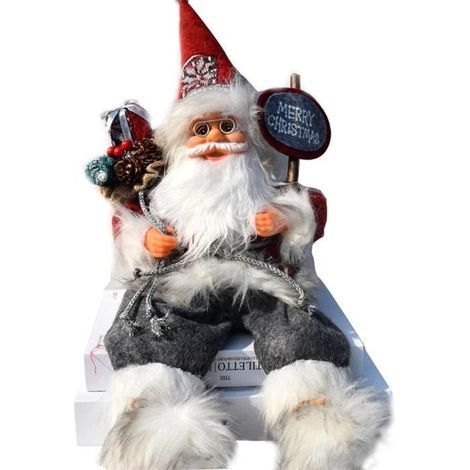 Décoration de Noël en forme de Père Noël assis - 57 cm - Pour l'intérieur et l'extérieur, Gris (1/3)
