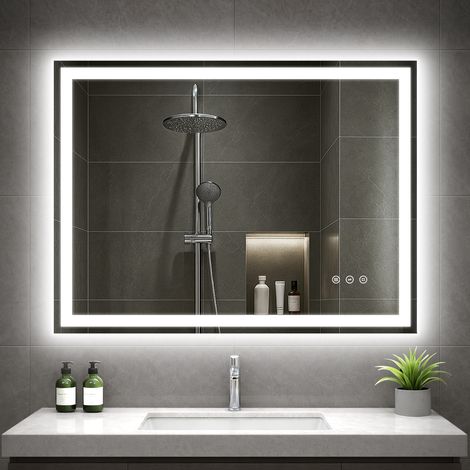 Badezimmerspiegel mit Beleuchtung, 80x60cm LED Spiegel mit Licht, 3 Farben Dimmbar, Antibeschlag, Memory-Funktion, 4mm HD Hartglas, IP44, Horizontal/Vertikal, Alurahmen (1/4)