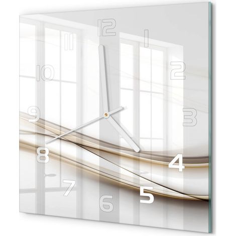 Horloge Murale Carrée Chambre Silencieuse en Verre Sans Tic-Tac Design Moderne Abstraction de vague 30x30 cm (1/5)