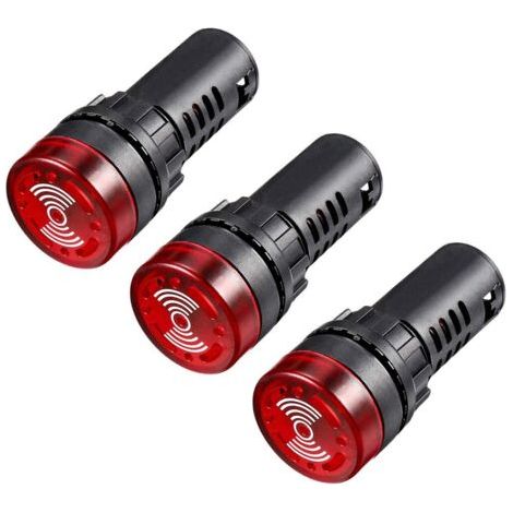 Témoin Lumineux AC/DC 12V alarme clignotant indicateur panneau buzzer LED Rouge 3Pcs (1/5)
