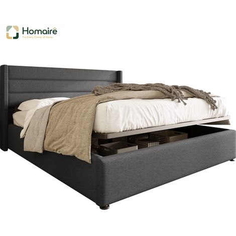 Cadre de lit gris en tissu avec rangement 214,5 x 193,5 x 114 cm HOMAIRE (1/5)