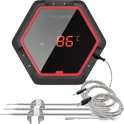 Thermomètre de barbecue, 6 sondes, design sans fil, batterie rechargeable, connectivité Bluetooth, noir (1/2)