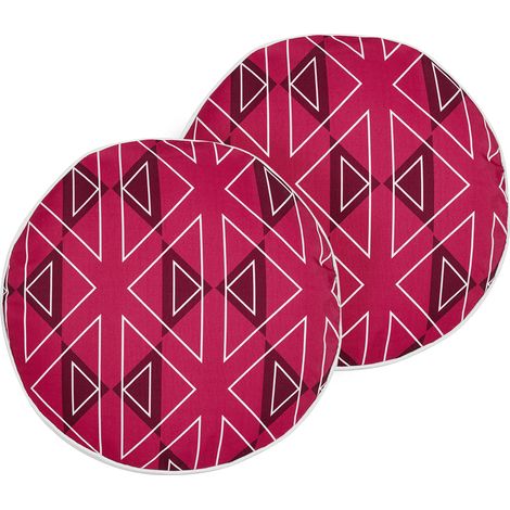 Conjunto de 2 cojines de jardín almohada de exterior ⌀ 40 cm poliéster motivo geométrico rosa Mezzano