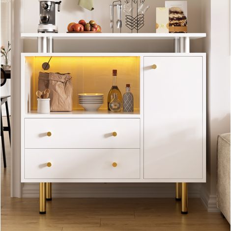 Buffet vitrine 80x35x80 cm en bois et verre blanc, avec rangement pour salon FloraGrace (1/5)