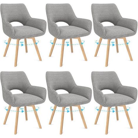 Chaises de salle à manger - WAFTING - Fauteuil pivotant - Velours gris - Accoudoirs rembourrés - Pieds en bois (1/5)
