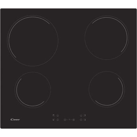 Candy – Plaque vitrocéramique 4 foyers – L 56 x P 49 cm – Puissance 6500W – Commandes frontales – Sécurité enfants et anti-débordement - CH64CCB (1/5)