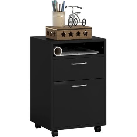 60cm Mobile Filing Cabinet with Drawer and Open Shelf,4 Wheels for Office or Home Organization,Black Finish (1/5)