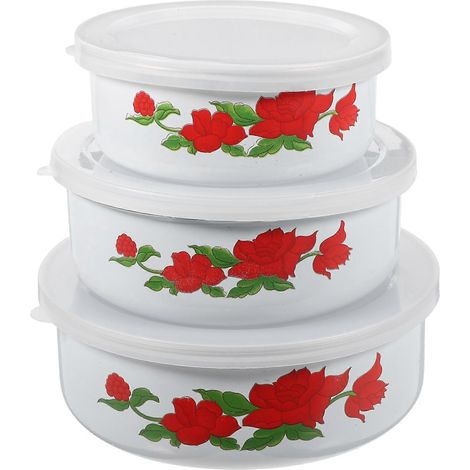 Lot de 3 bols émaillés pour salade, conservation des aliments-12.00X12.00X5.00CM-Colorful (1/4)