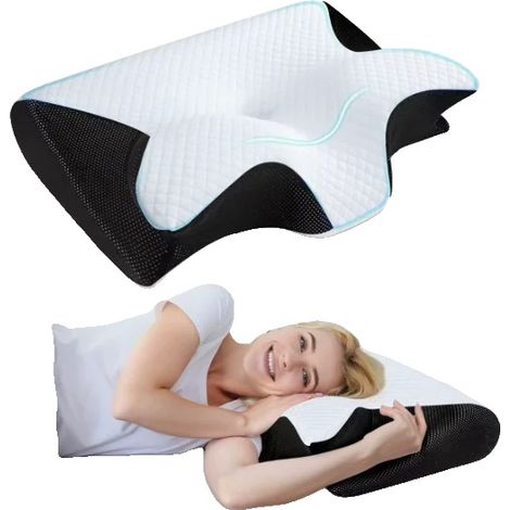 Almohada cervical de espuma viscoelástica, soporte ergonómico, sueño confortable, negra, 32x62cm-c (1/2)