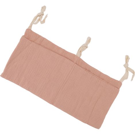 Sac de rangement pour lit bébé, 2 compartiments, sangle réglable, pochette rose pour jouets et accessoires (1/5)