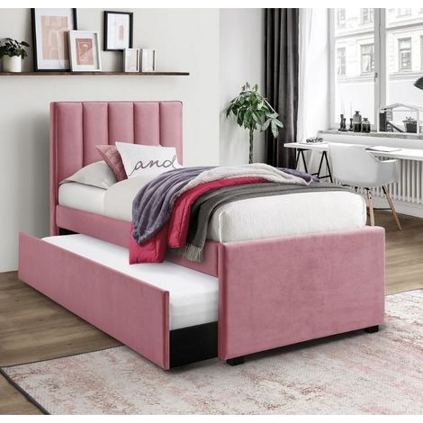 Lit gigogne 90 x 200cm rose avec sommiers a lattes Tom (1/3)