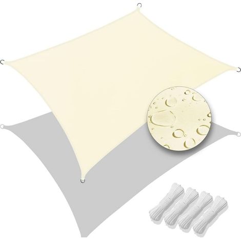 Voile d'ombrage Rectangulaire Imperméable Protection UV 95% en Polyester Résistant et Respirant pour Jardin Terrasse avec Corde 3x2m Beige (1/5)