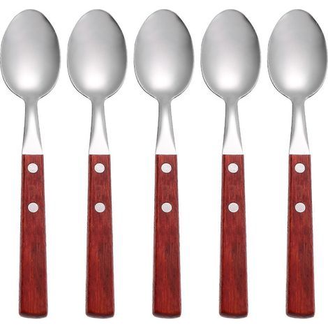 Set mit 5 Dessertlöffeln aus Edelstahl mit Holzgriffen (verschiedene Farben) – 20,00 x 3,80 x 1,20 cm – Rot (1/3)
