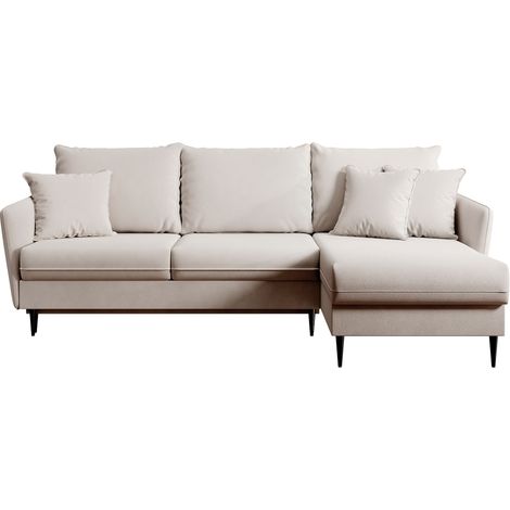 Selsey VOLIO Ecksofa mit Schlaffunktion, Veloursbezug in Beige, schwarzen Metallbeinen (1/5)