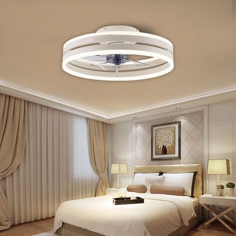 LED Éclairage Ventilateur de Plafond, avec Éclairage Moderne Rond Plafonnier Ventilateur Éloigné Contrôle Silencieux Dimmable Ajustable Vitesse du Vent Plafonnier pour Chambre Salon 50CM,blanche  [Cla (1/5)