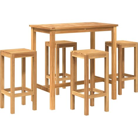 Ensemble de bar extérieur 5 pcs Non traité Bois de teck massif vidaXL (1/5)