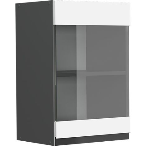 Armario de cocina con vidrio R-Line, Blanco, 40 cm Forma de J, Vicco
