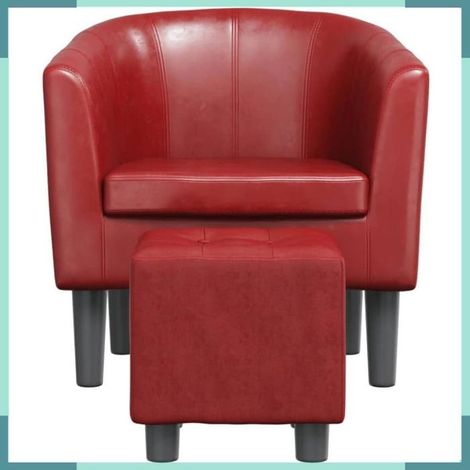 Fauteuil cabriolet - 356495 - rouge bordeaux - simili cuir - avec repose-pied (1/5)