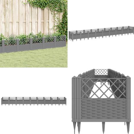 Jardinière avec piquets gris clair 363,5x43,5x43,5 cm PP - Jardinieres Exterieures - Jardinerie - Bacs A Fleurs - Pots En Plastique - Polypropylene - Home & Living (1/5)