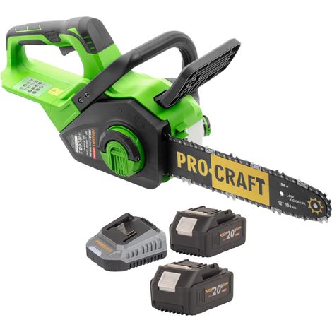 Procraft PKA38 Akku Kettensäge 20 V 304 mm Brushless + 2x Akku 4,0 Ah + Ladegerät