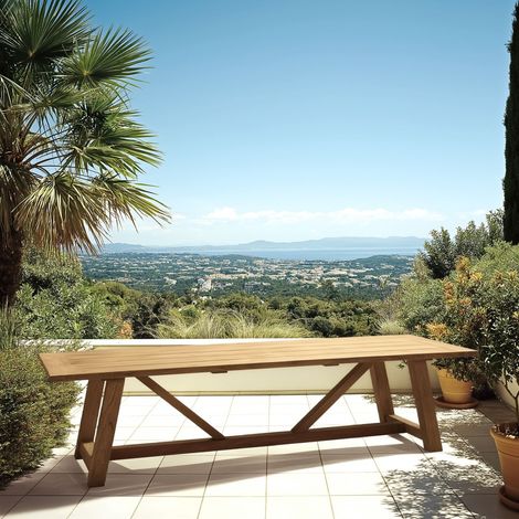 KALLY - Table à manger de jardin 300x100cm en bois de teck recyclé naturel (1/5)