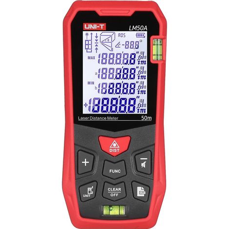 UNI-T LM50A Laser-Entfernungsmesser 50 m mit 2 Libellen, LCD-Hintergrundbeleuchtung, pythagoreischem Modus