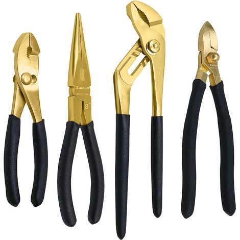 Lot de 4 pinces en laiton, pince à joint à rainure de 25,4 cm, pince à joint coulissant de 15,2 cm, pince coupante diagonale de 17,8 cm, pince à bec plat de 20,3 cm, poignée antidérapante (1/5)