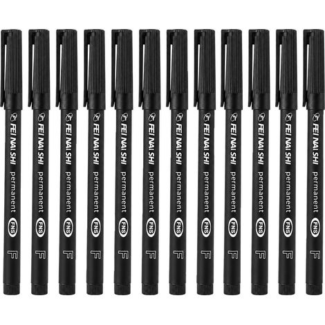 Marqueur Indélébile Noir Lot De 12, Pointe Fine 0,6 Mm, Résistant À L'Eau (1/5)