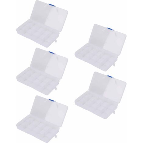 Lot de 5 boîtes de rangement transparentes en plastique, multifonctionnelles, pour bijoux, perles, boucles d'oreilles et colliers.