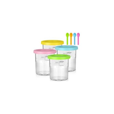 Récipients à Crème Glacée de Rechange - Lot de 4 Bacs Réutilisables Pour Ninja Creami Deluxe NC501/NC500 Series avec Couvercle Et Cuillère, Sans BPA (1/4)