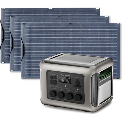 ALLPOWERS R2500 V2 Solargenerator mit 3x 100W flexiblem Solarpanel, 2500W AC Ausgänge (5000W Spitze), 1920Wh LFP Tragbare Powerstation mit Solarpanel für Stromausfall, Camping, Wohnmobil und Notfälle