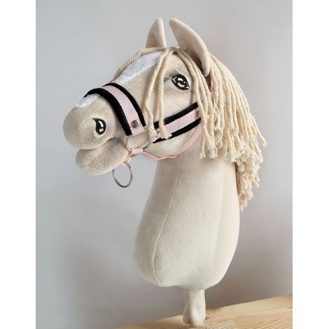 Cavezza regolabile per cavalli Hobby Horse A3 rosa cipria con pelliccia nera (1/3)