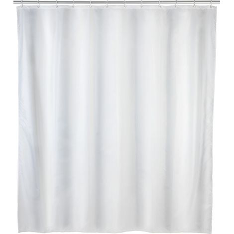 Wenko - Tenda da doccia antimuffa bianca, in tessuto con effetto antimuffa, lavabile, impermeabile, con anelli per il fissaggio all'asta della doccia, 120 x 200 cm (1/5)