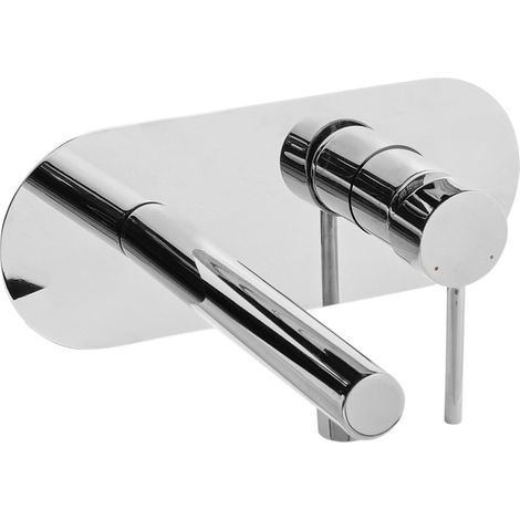 Rubinetto miscelatore da lavabo a parete con maniglia in ottone color argento CLAVIJO