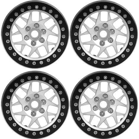 4 moyeux de roue en métal pour voiture RC, compatibles avec SCX10/D90/TRX4 1/10 RC Crawler 2,2 pouces (noir brillant, argent brillant) (1/5)
