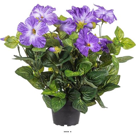 Petunia artificiel Violet en pot H 38 cm 20 fleurs lumineux - couleur: Pourpre