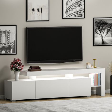 Mueble TV Trasacco, un Estante, 3 Puertas, Luces LED Incluidas, 192x37x53h cm Blanco (1/5)