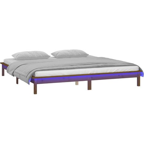 vidaXL Cadre de lit à LED sans matelas 200x200 cm bois massif (1/5)