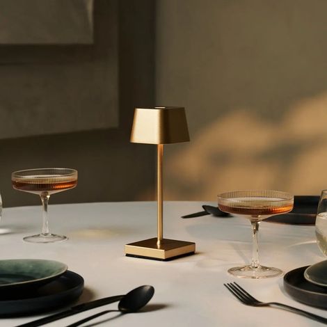 Lampe de Table Sans Fil Rechargeable LED Métal Doré Tactile 3 Modes IP54 H22 cm - PANGIVO (1/5)